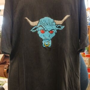 Vintage 90s WWFThe Rock T ShirtBlack with Blue Bull Design